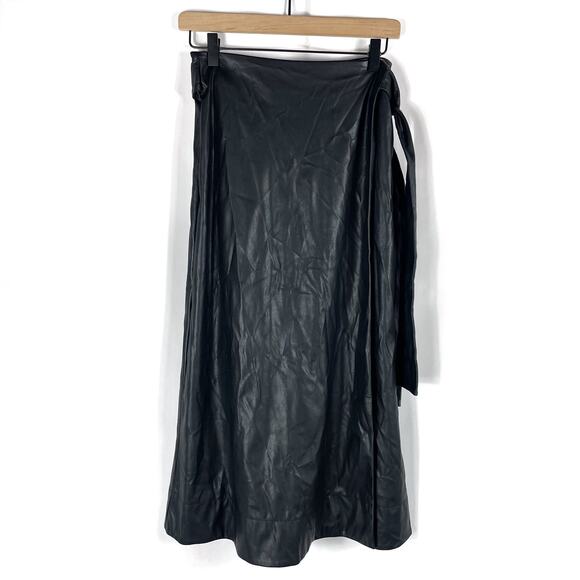 Toccin Faux‎ Leather Wrap Skirt Midi Black Waist Strap Tie Sz S - Picture 4 of 12